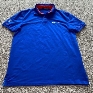 RLX Ralph Lauren Classic Blue With Orange Accents Polo Shirt